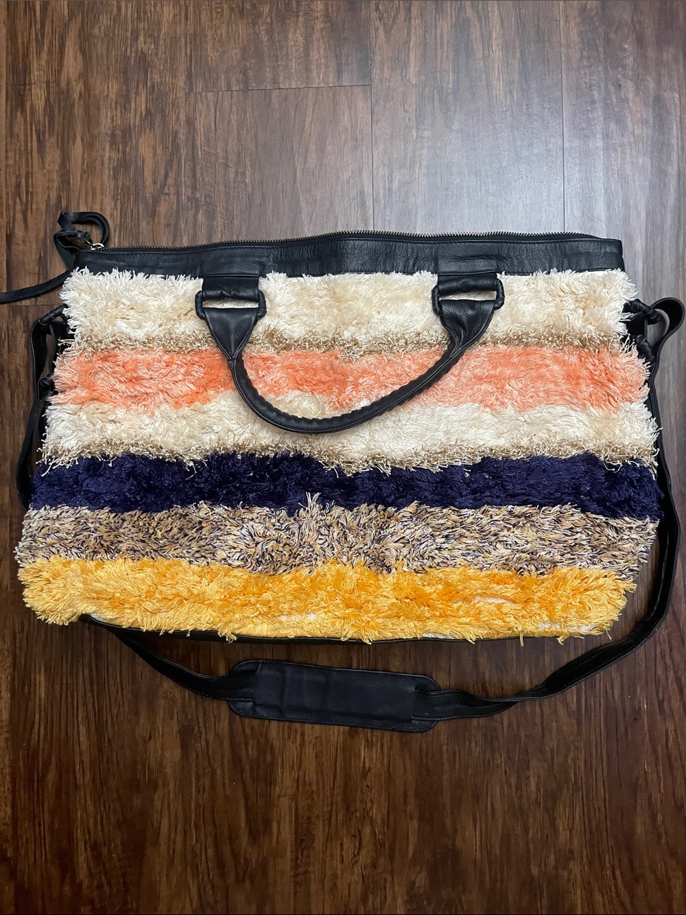 Cleobella Colinas stripe shaggy sparkle furry large Revolve Weekend Bag - Picture 2 of 16